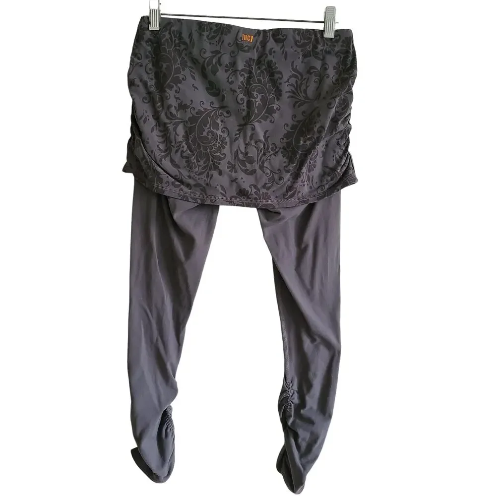 LUCY ACTIVEWEAR Gray Floral Skirted Ruched Leggings Women's Size‎ Small* - Picture 6 of 7